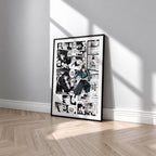 Muichiro Tokito manga poster inspired by Demon Slayer in a black frame against a light gray wall