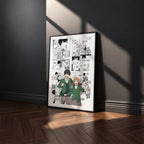 Naho Takamiya and Kakeru Naruse manga poster inspired by Orange in a black frame against a charcoal gray wall