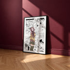 Nana Komatsu Hachi manga poster inspired by Nana in a black frame against a burgundy wall