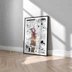 Nana Komatsu Hachi manga poster inspired by Nana in a black frame against a light gray wall