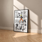 Naruto Uzumaki manga poster inspired by Naruto in a black frame against a warm beige wall