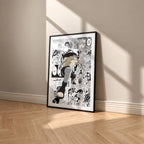 Neji Hyuga manga poster inspired by Naruto in a black frame against a warm beige wall