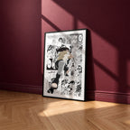 Neji Hyuga manga poster inspired by Naruto in a black frame against a burgundy wall
