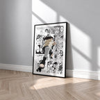Neji Hyuga manga poster inspired by Naruto in a black frame against a light gray wall