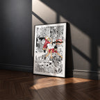 Nekoma High manga poster inspired by Haikyu!! in a black frame against a charcoal gray wall