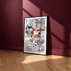 Nekoma High manga poster inspired by Haikyu!! in a black frame against a burgundy wall