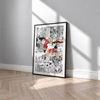 Nekoma High manga poster inspired by Haikyu!! in a black frame against a light gray wall
