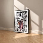 Nezuko Kamado manga poster inspired by Demon Slayer in a black frame against a warm beige wall