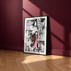 Nezuko Kamado manga poster inspired by Demon Slayer in a black frame against a burgundy wall