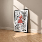 Nico Wakatsuki manga poster inspired by Witch Watch in a black frame against a warm beige wall