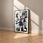 Nobara Kugisaki manga poster inspired by Jujutsu Kaisen in a black frame against a warm beige wall