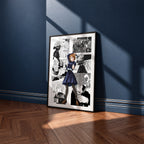 Nobara Kugisaki manga poster inspired by Jujutsu Kaisen in a black frame against a navy blue wall