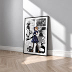 Nobara Kugisaki manga poster inspired by Jujutsu Kaisen in a black frame against a light gray wall