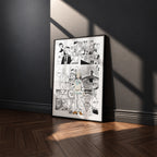 Norman manga poster inspired by The Promised Neverland in a black frame against a charcoal gray wall