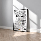 Norman manga poster inspired by The Promised Neverland in a black frame against a light gray wall
