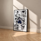 Obanai Iguro manga poster inspired by Demon Slayer in a black frame against a warm beige wall