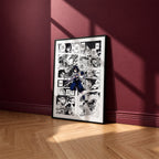 Obanai Iguro manga poster inspired by Demon Slayer in a black frame against a burgundy wall