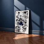 Obanai Iguro manga poster inspired by Demon Slayer in a black frame against a navy blue wall