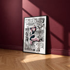 Ochaco Uraraka manga poster inspired by My Hero Academia in a black frame against a burgundy wall
