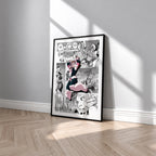 Ochaco Uraraka manga poster inspired by My Hero Academia in a black frame against a light gray wall