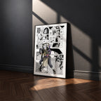 Orochimaru manga poster inspired by Naruto in a black frame against a charcoal gray wall