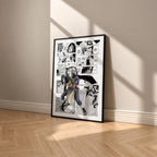 Orochimaru manga poster inspired by Naruto in a black frame against a warm beige wall