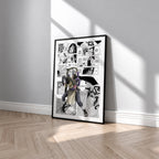 Orochimaru manga poster inspired by Naruto in a black frame against a light gray wall