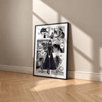 Osaragi manga poster inspired by Sakamoto Days in a black frame against a warm beige wall