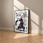 Yahiko Pain manga poster inspired by Naruto in a black frame against a warm beige wall