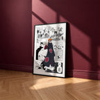 Yahiko Pain manga poster inspired by Naruto in a black frame against a burgundy wall