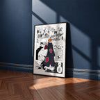 Yahiko Pain manga poster inspired by Naruto in a black frame against a navy blue wall