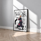 Yahiko Pain manga poster inspired by Naruto in a black frame against a light gray wall