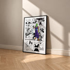 Piccolo manga poster inspired by Dragon Ball in a black frame against a warm beige wall