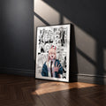 Power manga poster inspired by Chainsaw Man in a black frame against a charcoal gray wall