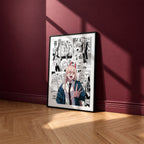 Power manga poster inspired by Chainsaw Man in a black frame against a burgundy wall