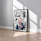 Power manga poster inspired by Chainsaw Man in a black frame against a light gray wall