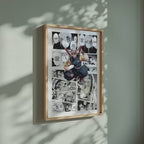 Video of the Tengen Uzui manga poster inspired by Demon Slayer in a light wood frame on a sage green wall
