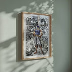 Video of the Jonathan Joestar manga poster inspired by JoJo's Bizarre Adventure in a light wood frame on a sage green wall