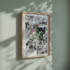 Video of the Tsuyu Asui manga poster inspired by My Hero Academia in a light wood frame on a sage green wall