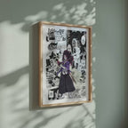 Video of the Kokushibo manga poster inspired by Demon Slayer in a light wood frame on a sage green wall