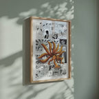 Video of the Kurama Nine-Tailed Fox manga poster inspired by Naruto in a light wood frame on a sage green wall
