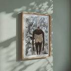 Video of the Zeke Yeager Beast Titan manga poster inspired by Attack on Titan in a light wood frame on a sage green wall