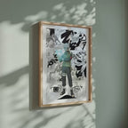 Video of the Kakashi Hatake manga poster inspired by Naruto in a light wood frame on a sage green wall