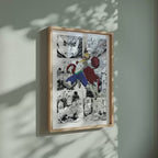 Video of the Mirio Togata manga poster inspired by My Hero Academia in a light wood frame on a sage green wall