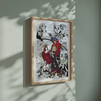 Video of the Kamina manga poster inspired by Gurren Lagann in a light wood frame on a sage green wall
