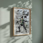 Video of the Shikamaru Nara manga poster inspired by Naruto in a light wood frame on a sage green wall