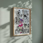 Video of the Ai Hoshino manga poster inspired by [Oshi No Ko] in a light wood frame on a sage green wall