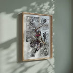 Video of the Mikasa Ackerman manga poster inspired by Attack on Titan in a light wood frame on a sage green wall