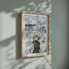 Video of the Tanya Degurechaff manga poster inspired by The Saga of Tanya the Evil in a light wood frame on a sage green wall