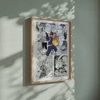 Video of the Shoto Todoroki manga poster inspired by My Hero Academia in a light wood frame on a sage green wall